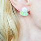 SL42 Silver oval and yellow on turquoise Lichen stud earrings