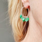 SL12 Silver gypsy hoop stud earrings with 5 green concave discs