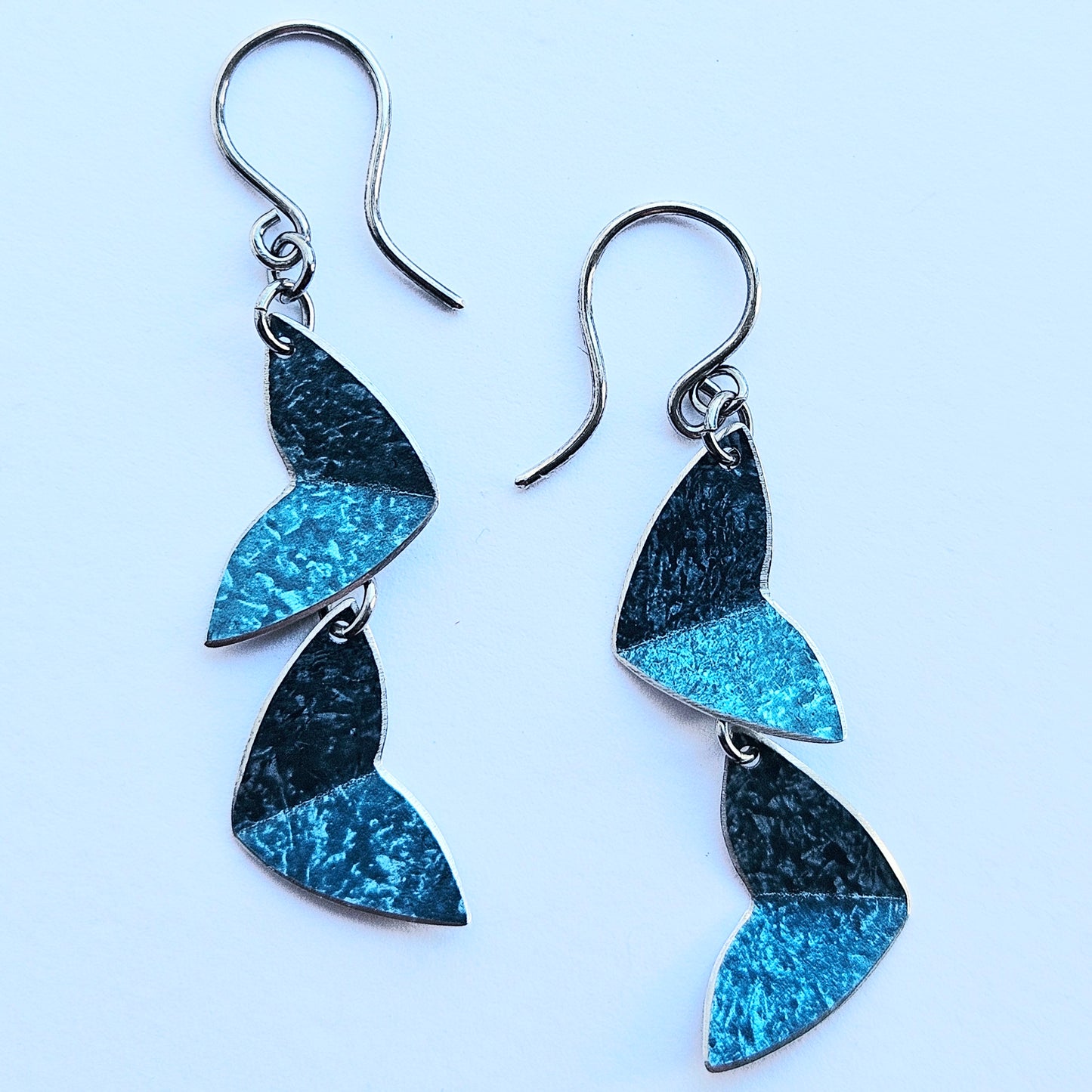 SL9 Petrol blue oxalis leaf drop earrings