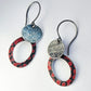 SL22 Textured silver and red spotty hoop drop earrings