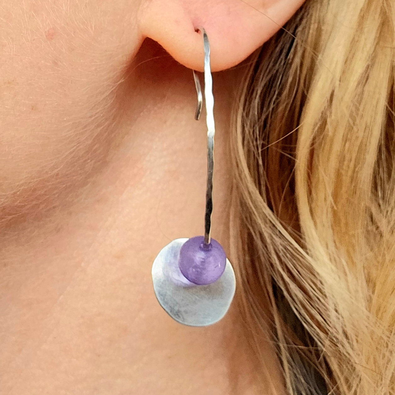 SL8 Silver and lavender bead drop earrings