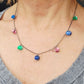SL31 Green, peach and indigo little disc cluster necklace