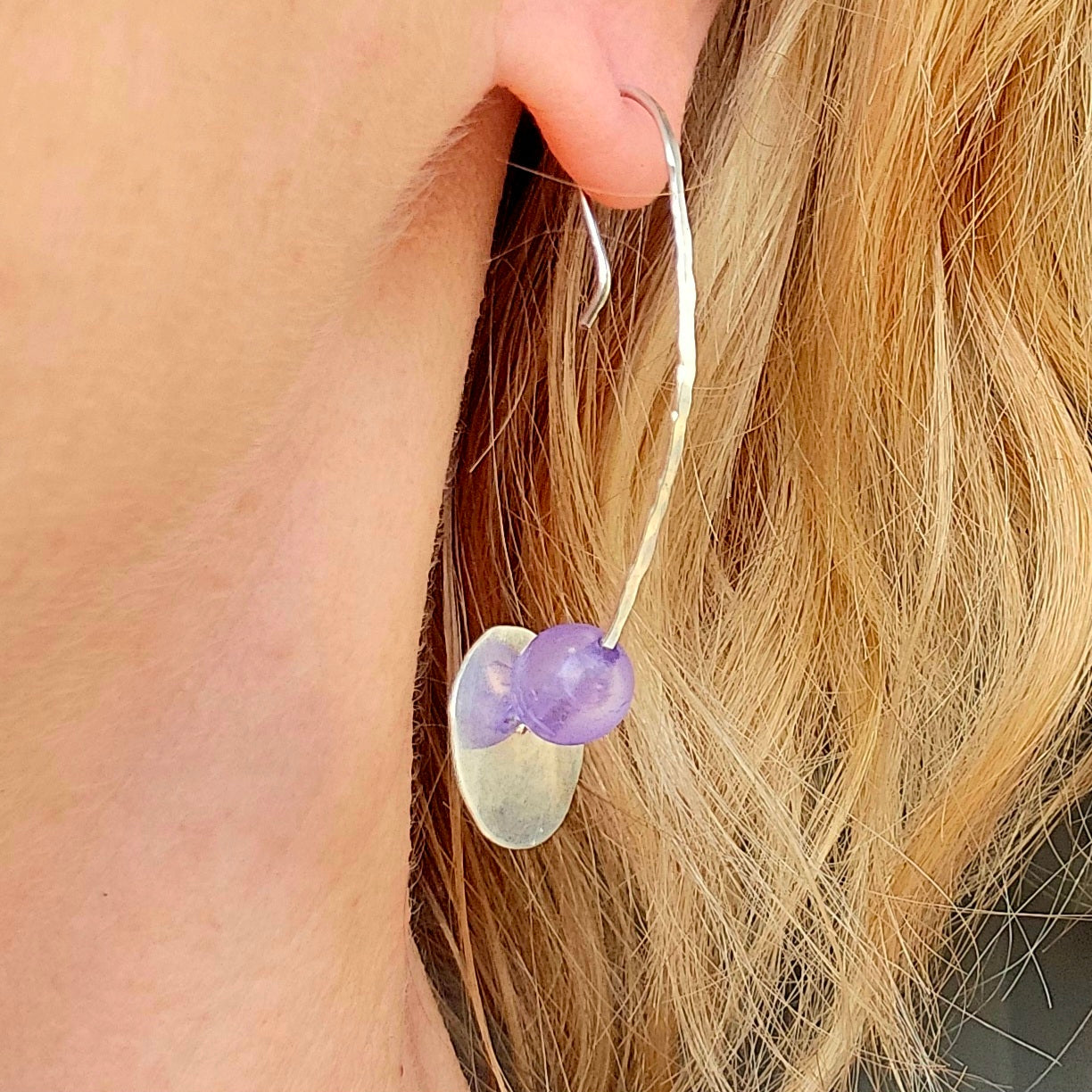 SL8 Silver and lavender bead drop earrings