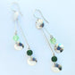 SL16 Silver double disc drop earrings with light and dark green glass beads