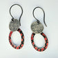 SL22 Textured silver and red spotty hoop drop earrings