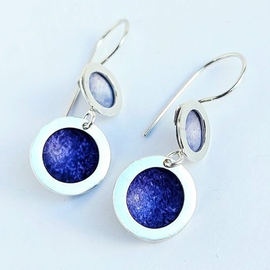 SL20 Double silver orbit drop earrings in lavender and purple