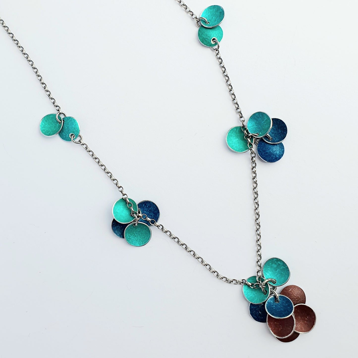 SL27 Jade, petrol and brown multi disc necklace