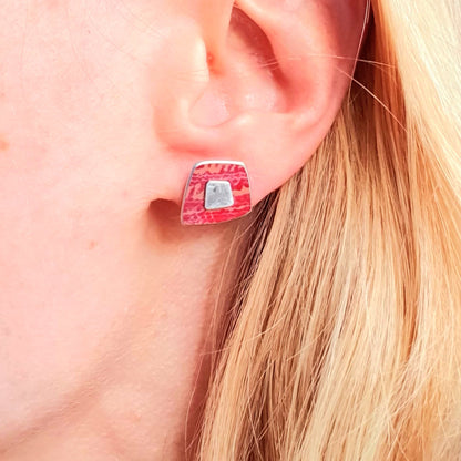 TX18 Aluminium And Silver Square Stud Earrings