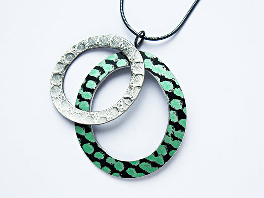 TS18 Double Hooped Pendant In Textured Silver And Spot Print