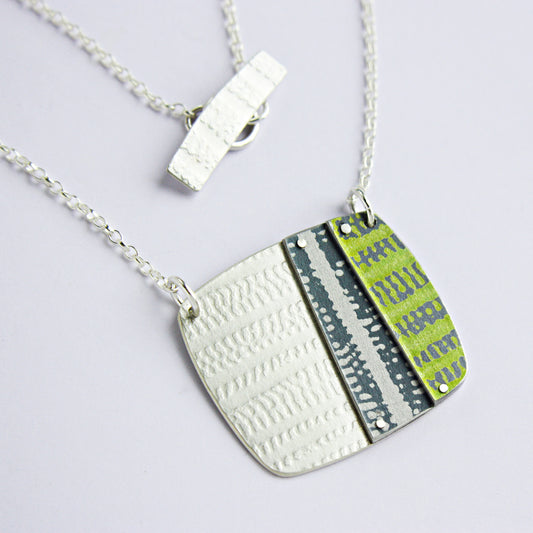 TX8 Silver Square Necklace with Contrasting Riveted Double Layer of Colour